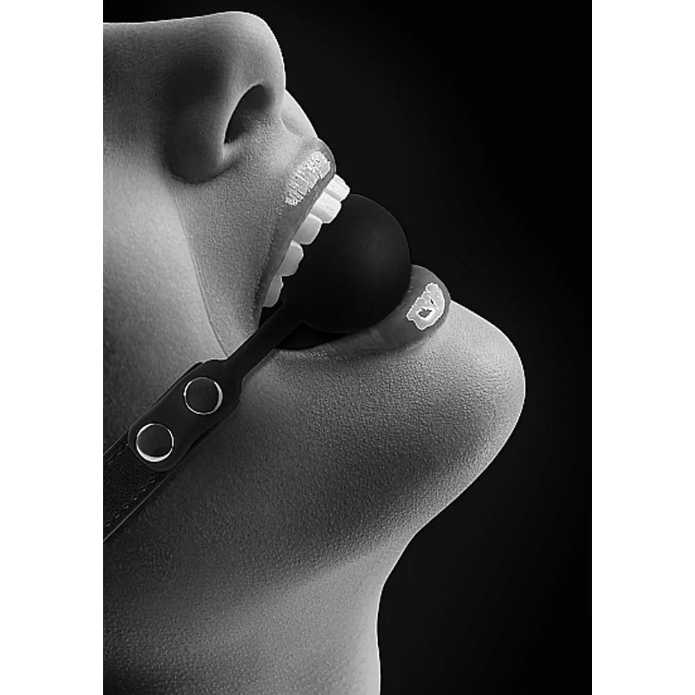 Ouch! Black & White Silicone Ball Gag With Adjustable Bonded Leather Straps Black