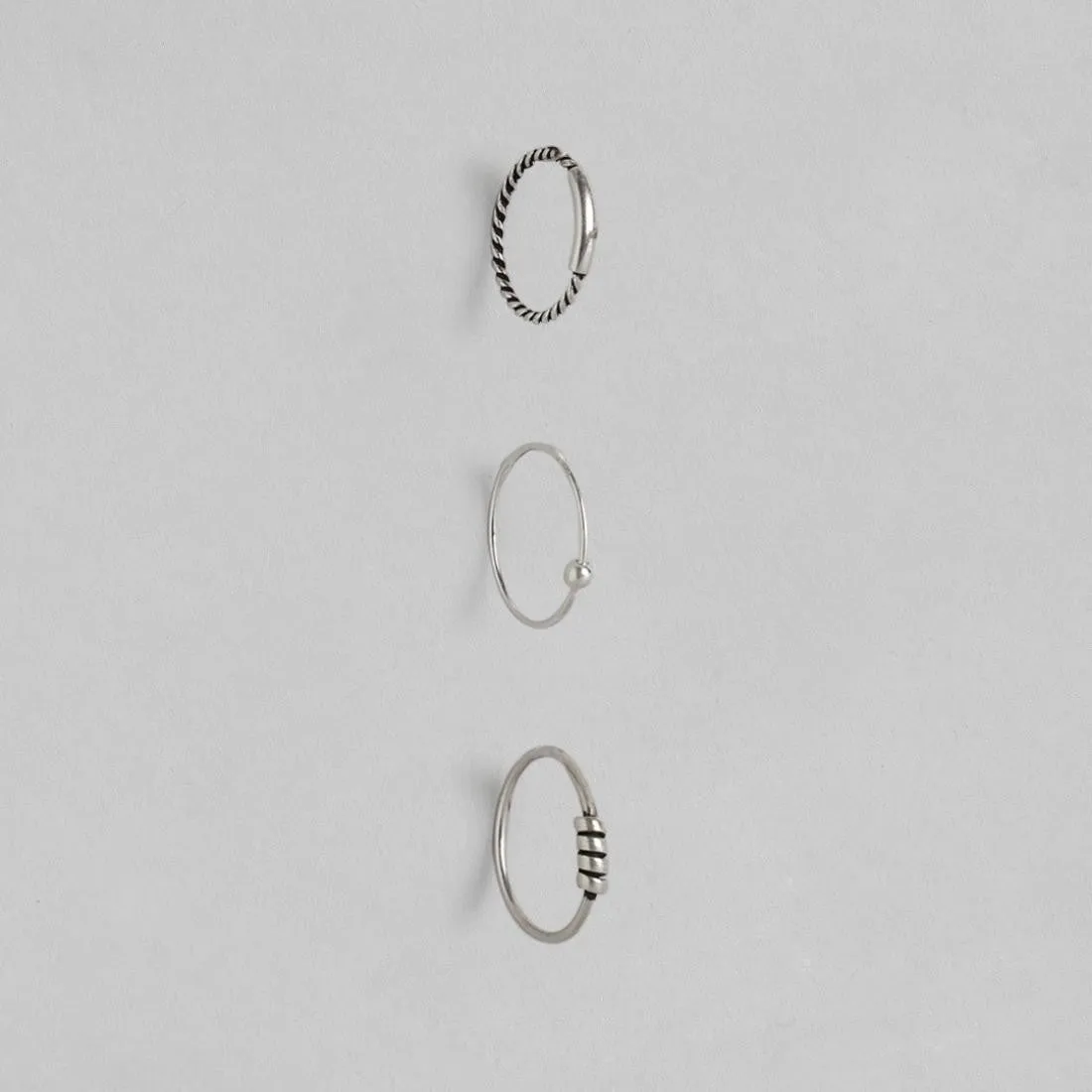 Oxidized Simple 925 Silver Nose Ring Set