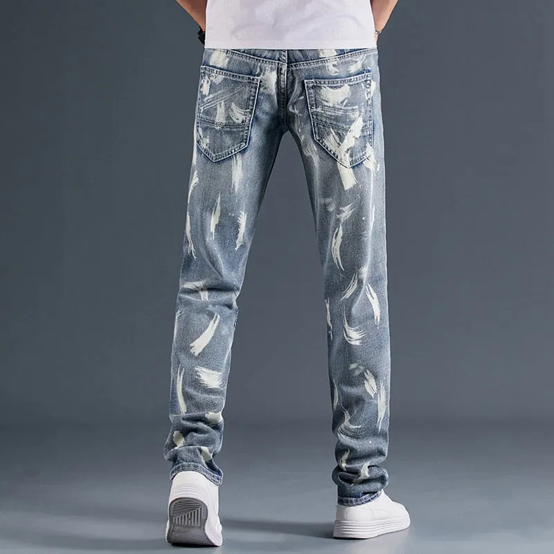 Paint Stain Decorated Patchwork Grey Jeans