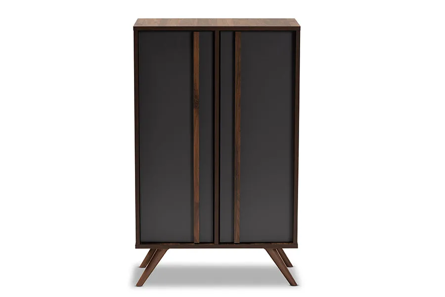 Paris Two-Tone Grey/Walnut Finished Wood 2-Door Shoe Cabinet