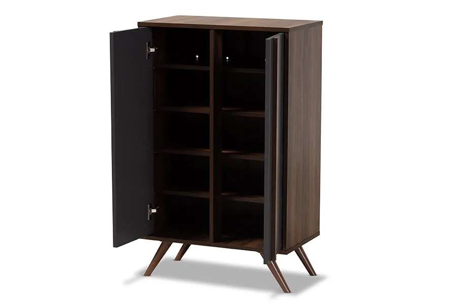 Paris Two-Tone Grey/Walnut Finished Wood 2-Door Shoe Cabinet