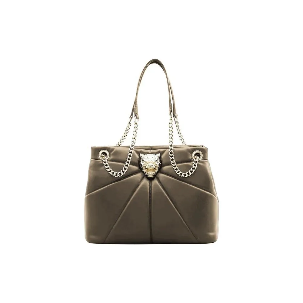 Plein Sport Elegant Faux Leather Gold-Chain Tote