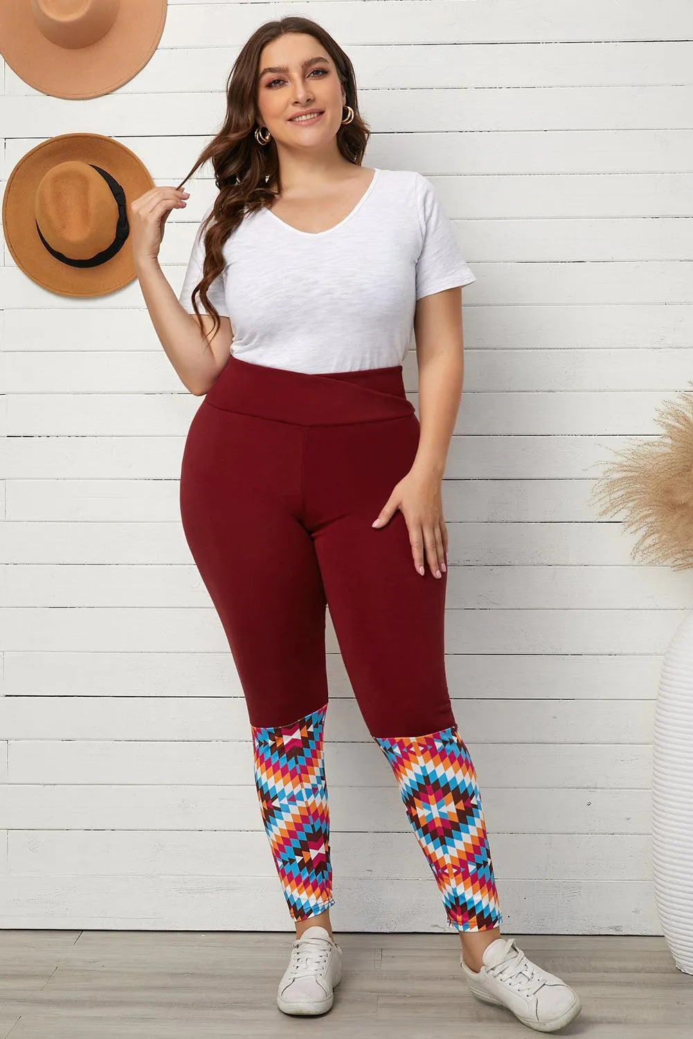 Plus Size Geometric Print High Waist Leggings