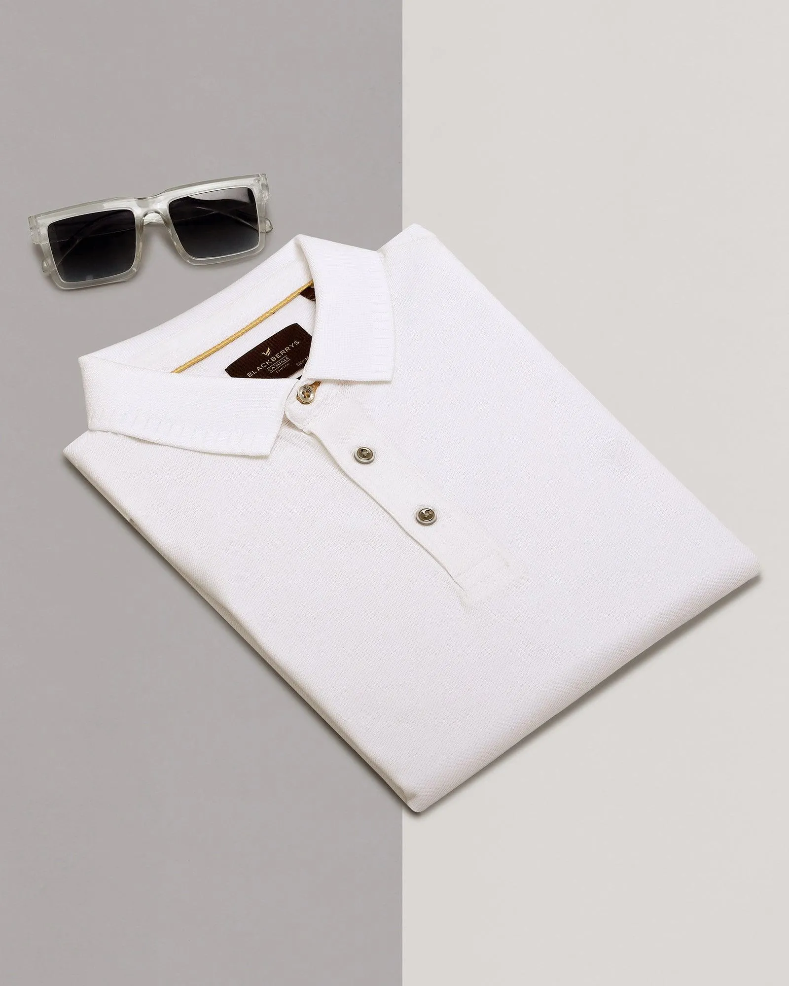 Polo White Solid T-Shirt - Bingo