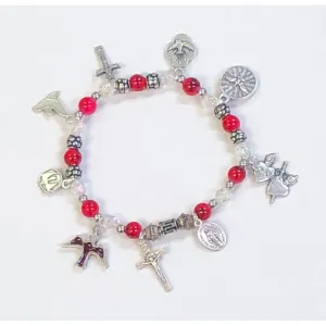 Red Confirmation Stretch Bracelet With Italian Made Charms