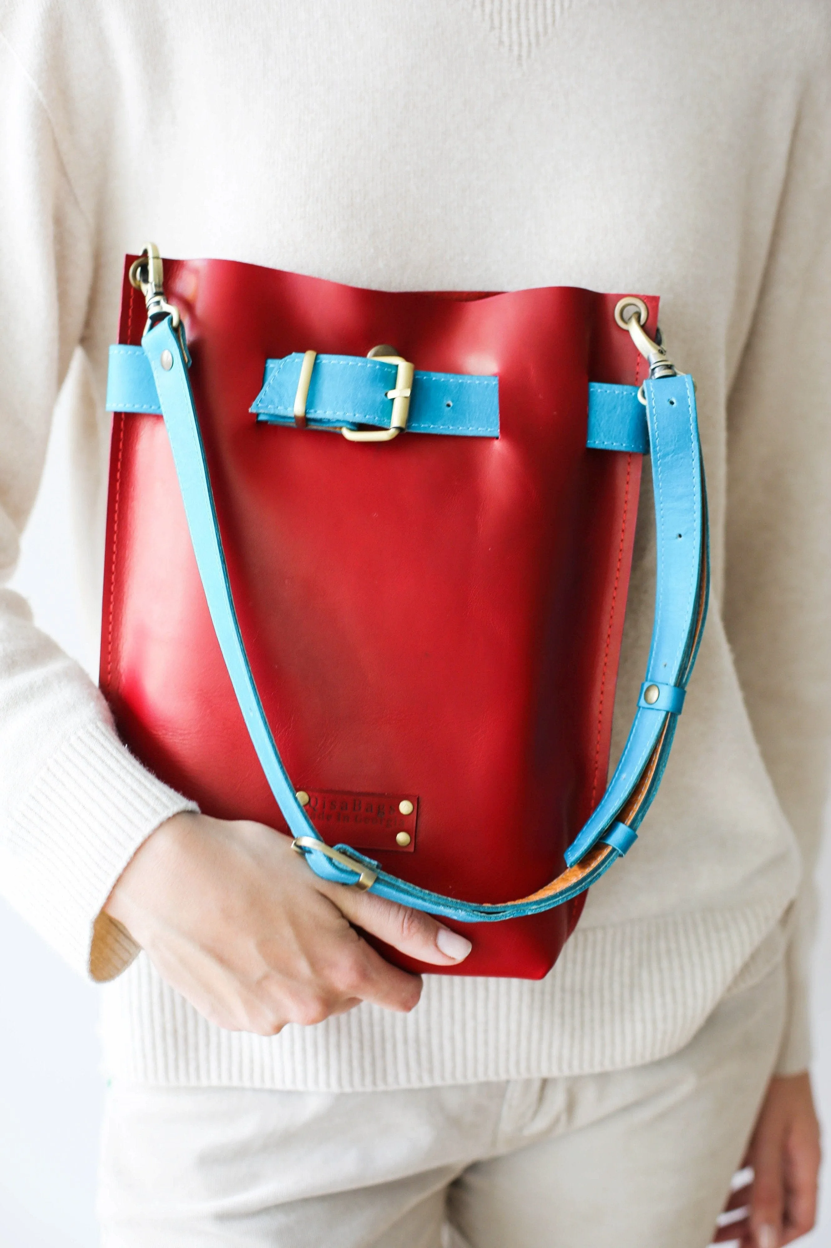 Red with Blue Leather Bag