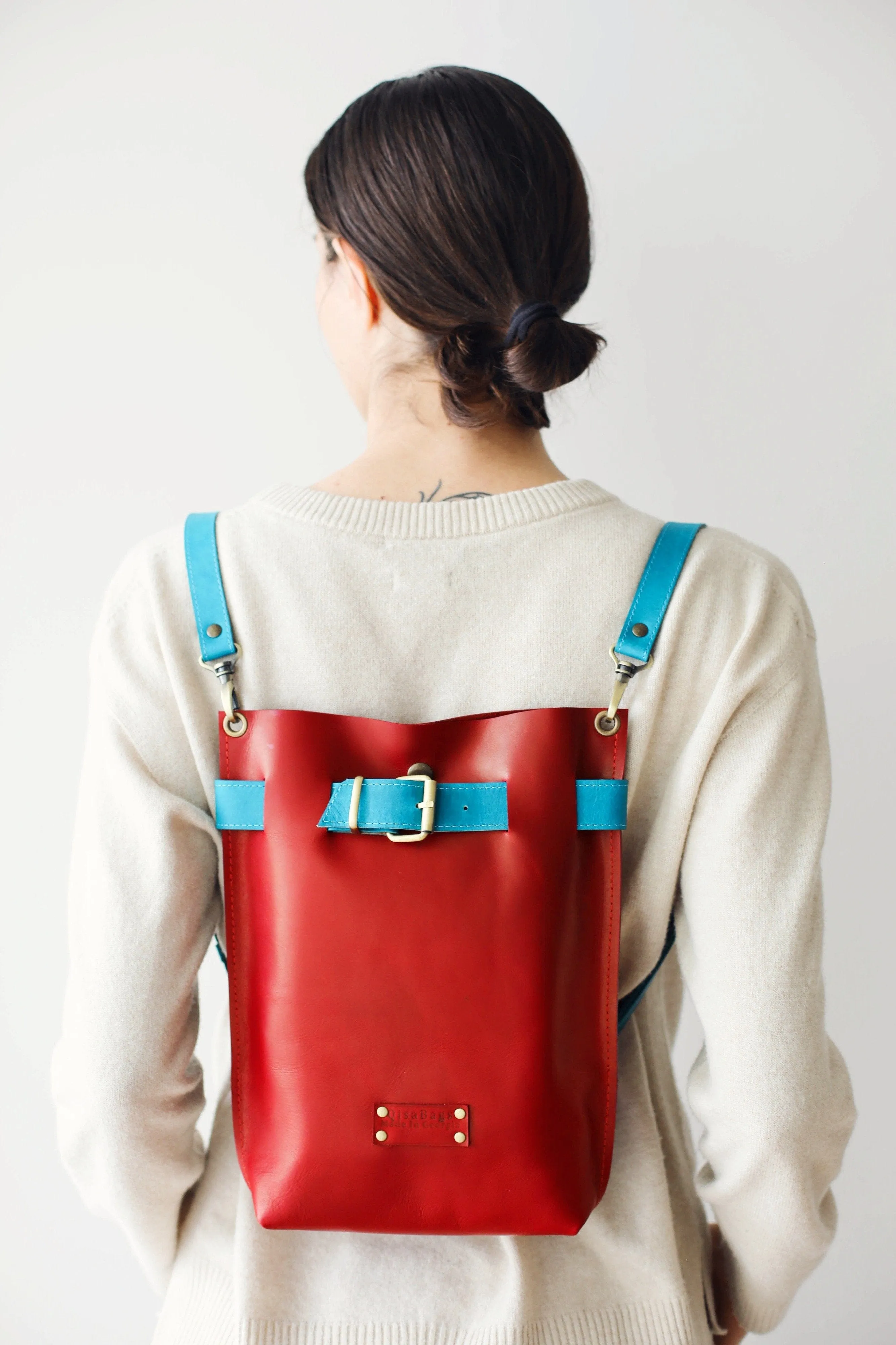 Red with Blue Leather Bag