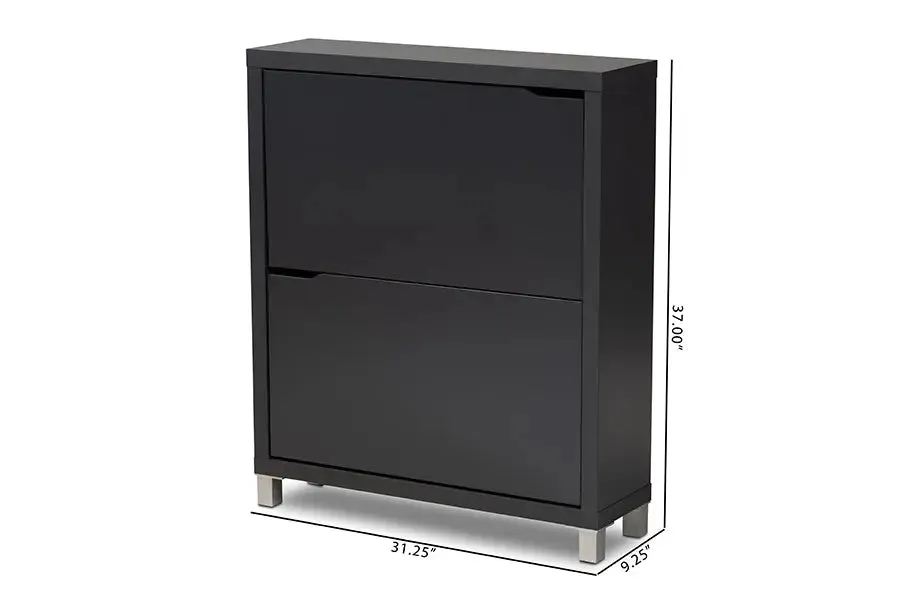 Rochester Dark Grey Finished Wood Shoe Storage Cabinet w/4 Fold-Out Racks