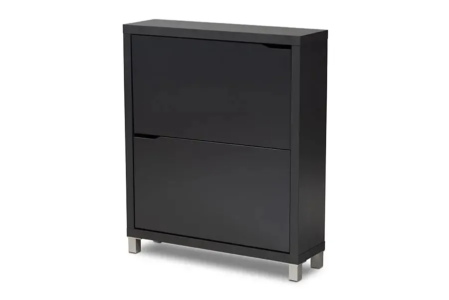 Rochester Dark Grey Finished Wood Shoe Storage Cabinet w/4 Fold-Out Racks