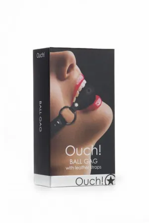 Shots Ouch Ball Gag w/Leather Straps - Black