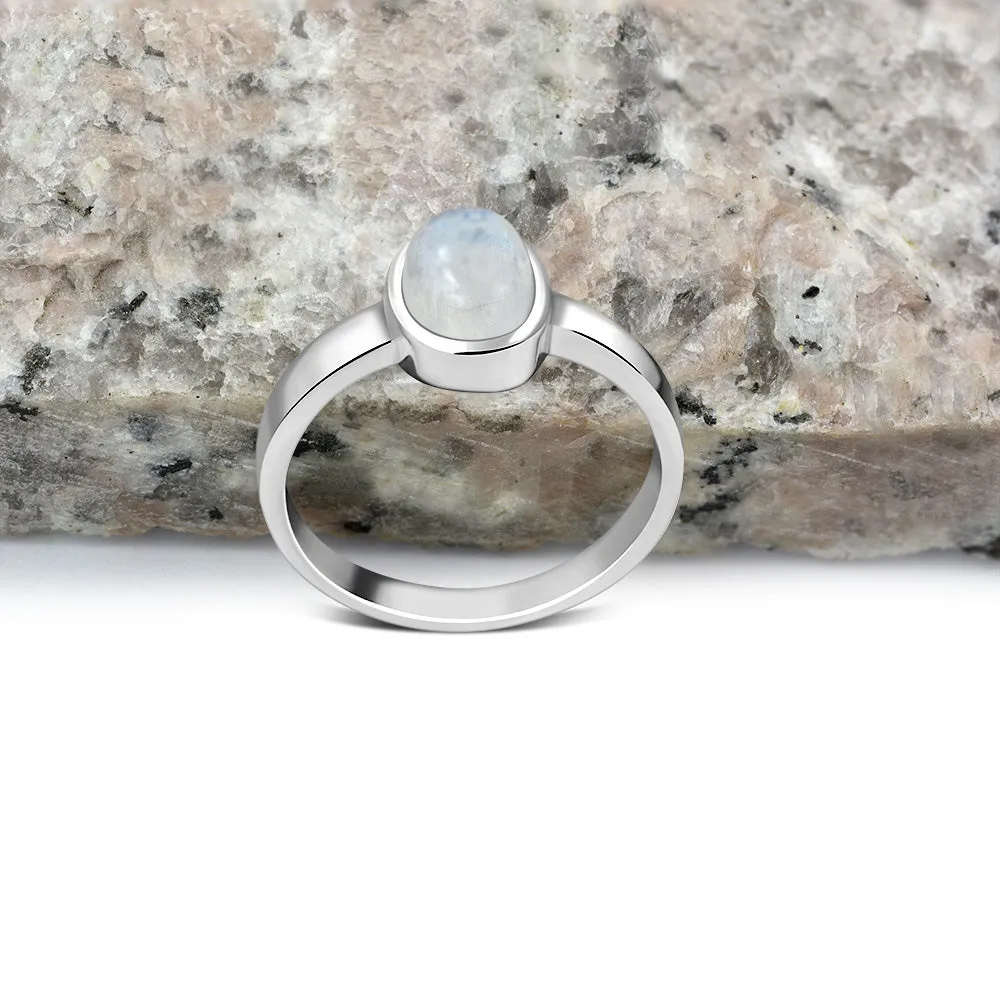 Simple Silver Rainbow Moonstone Ring