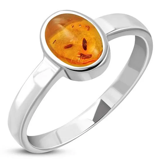 Simple Sterling Silver Baltic Amber Ring