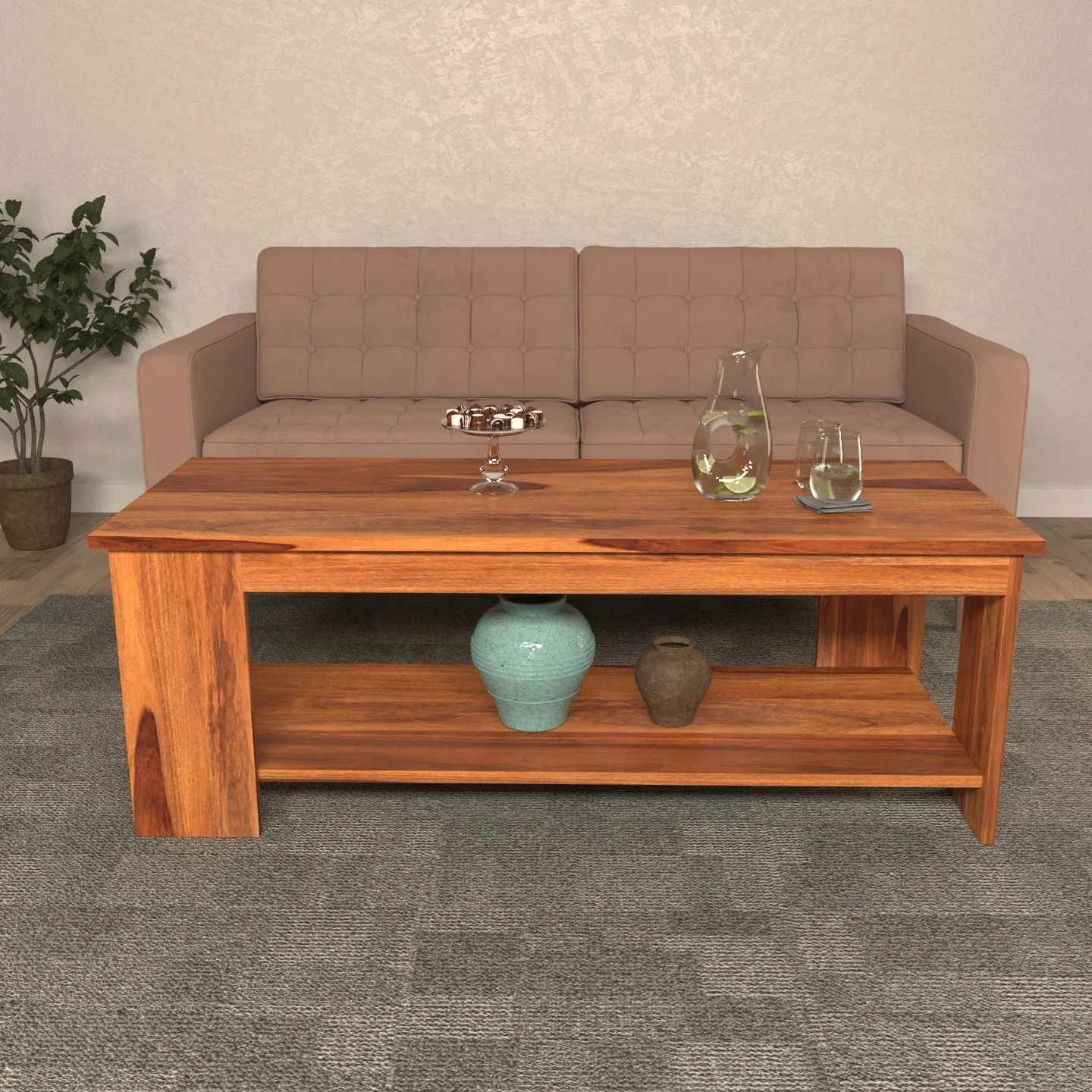 Simple Storage Sheesham Handmade Wooden Coffee Table