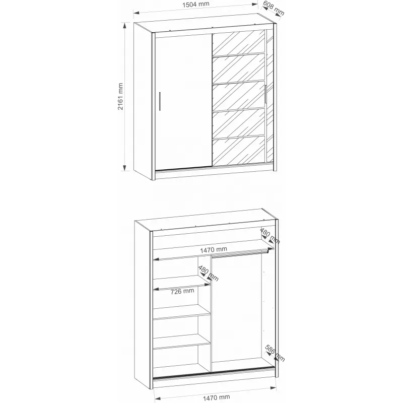 SLIDING DOOR WARDROBE FASSO WHITE WITH MIRROR 150CM