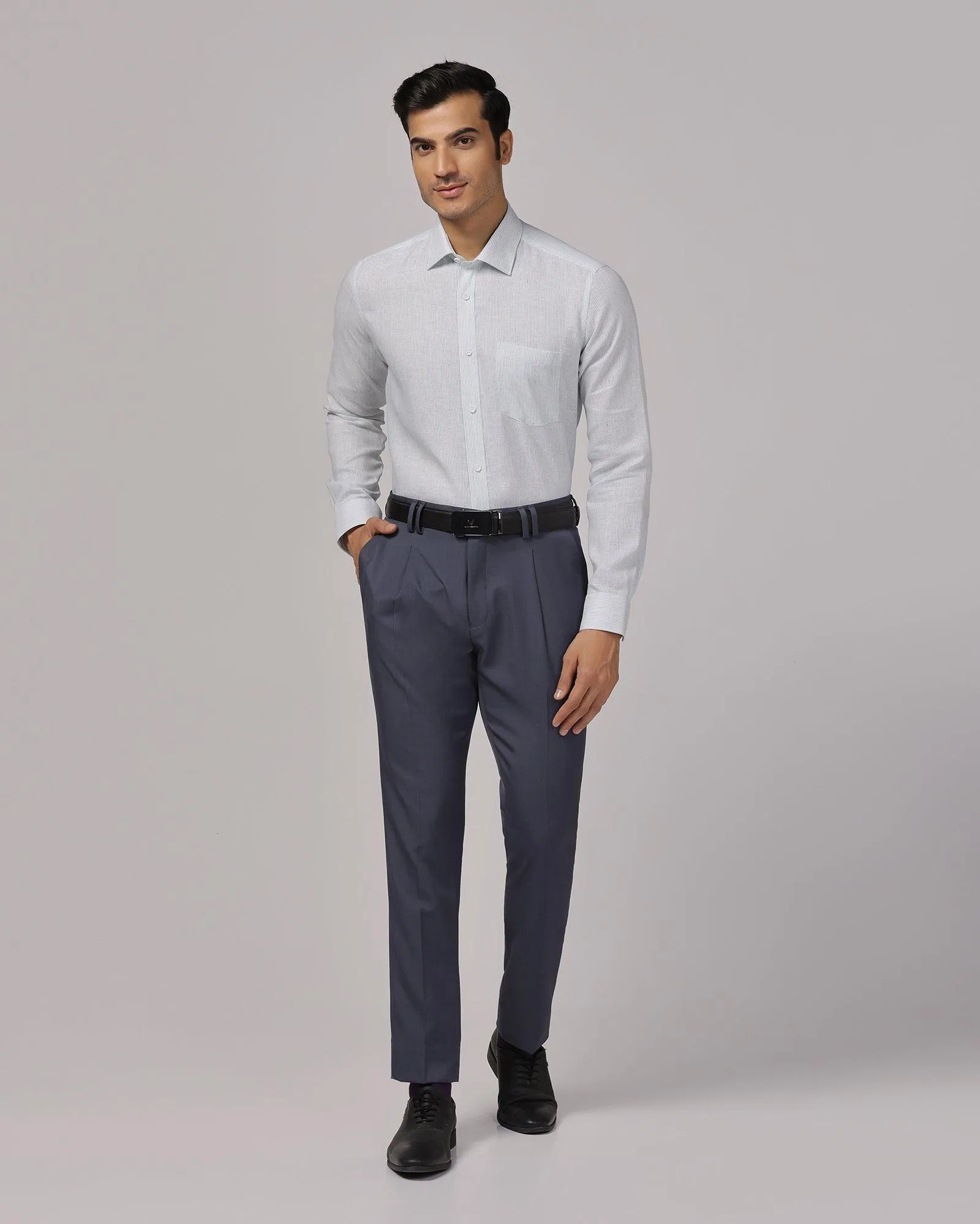 Slim Fit B-91 Formal Dark Grey Solid Trouser - Benelli