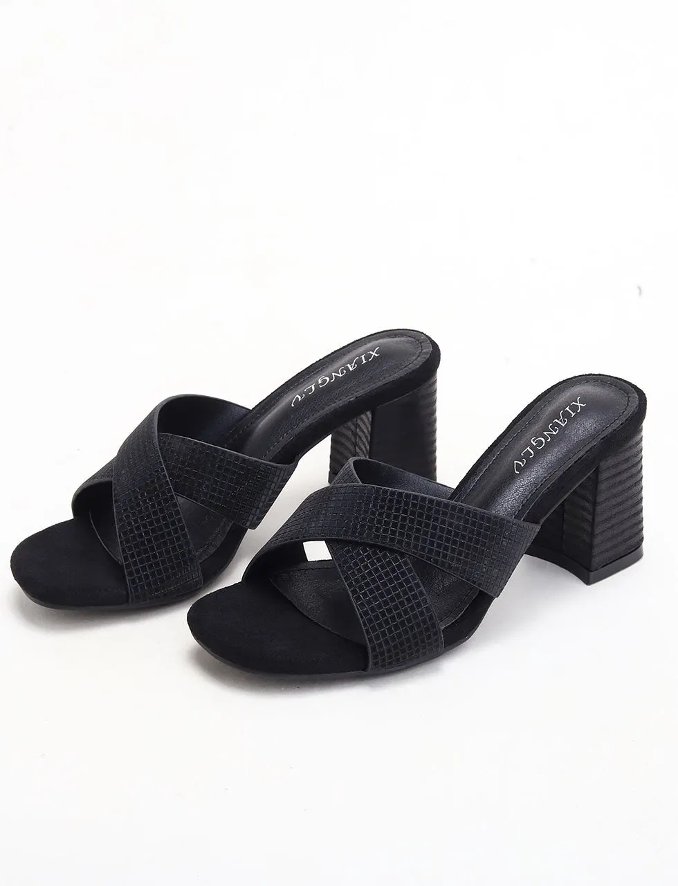 Solid Color Cross Strap Chunky Heel Sandals for Women