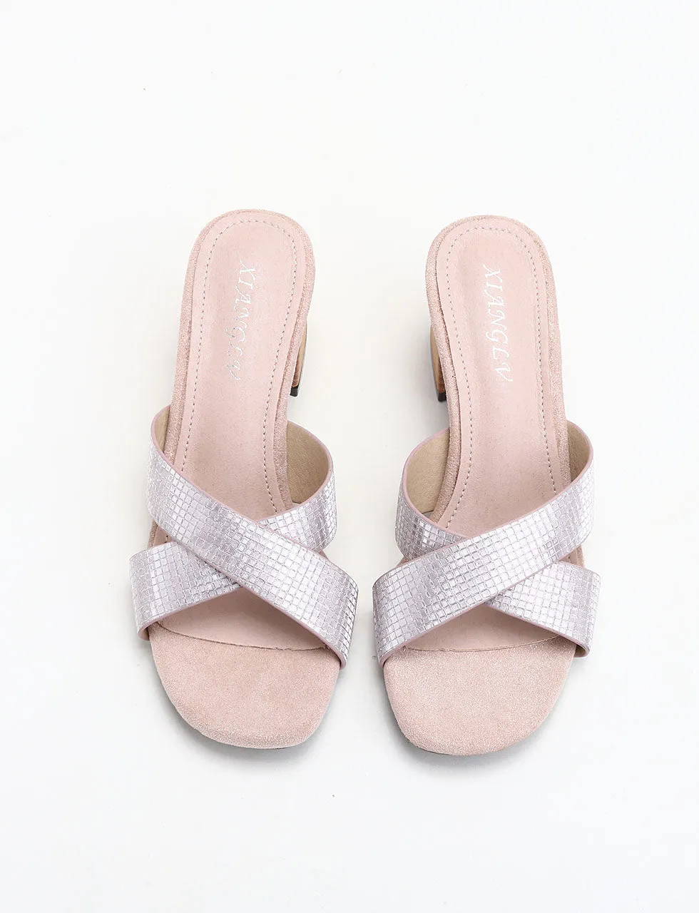 Solid Color Cross Strap Chunky Heel Sandals for Women