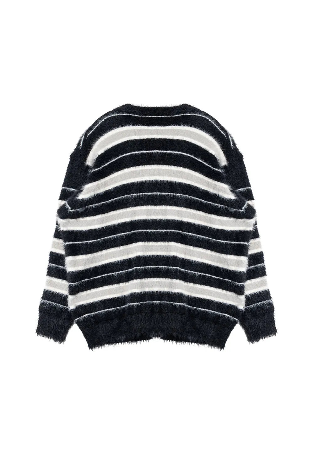 Stripe brushed cardigan black