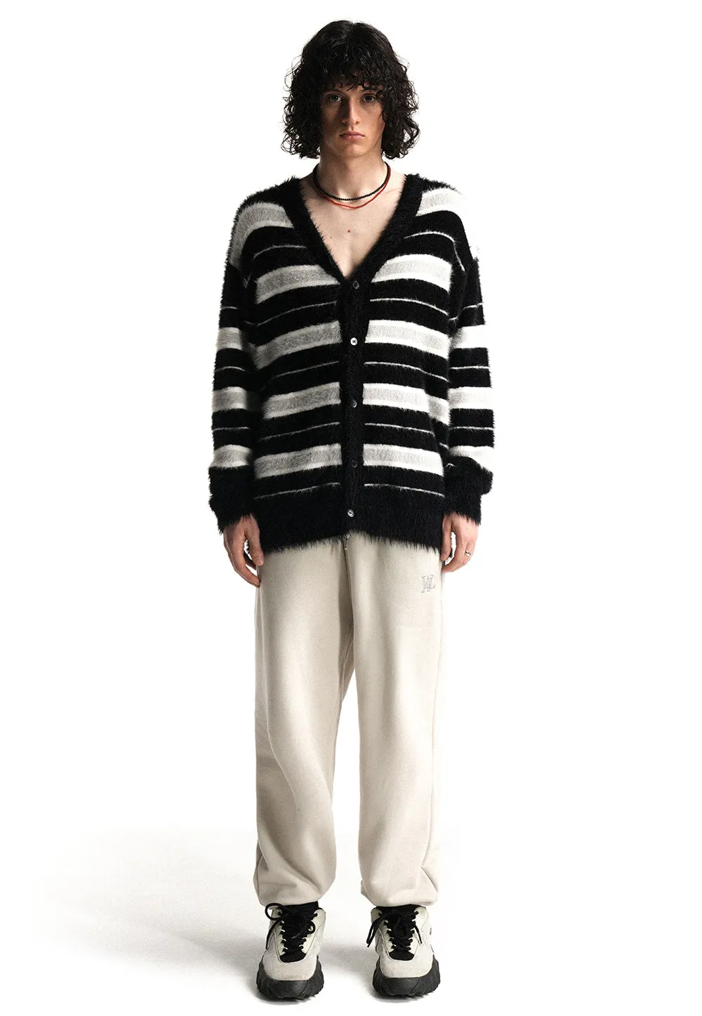 Stripe brushed cardigan black