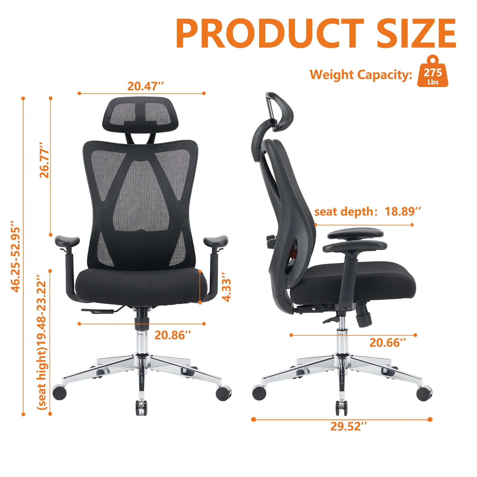 Sweetcrispy High Back Ergonomic Office Chair Adjustable Headrest and Waistrest Mesh Desk chair