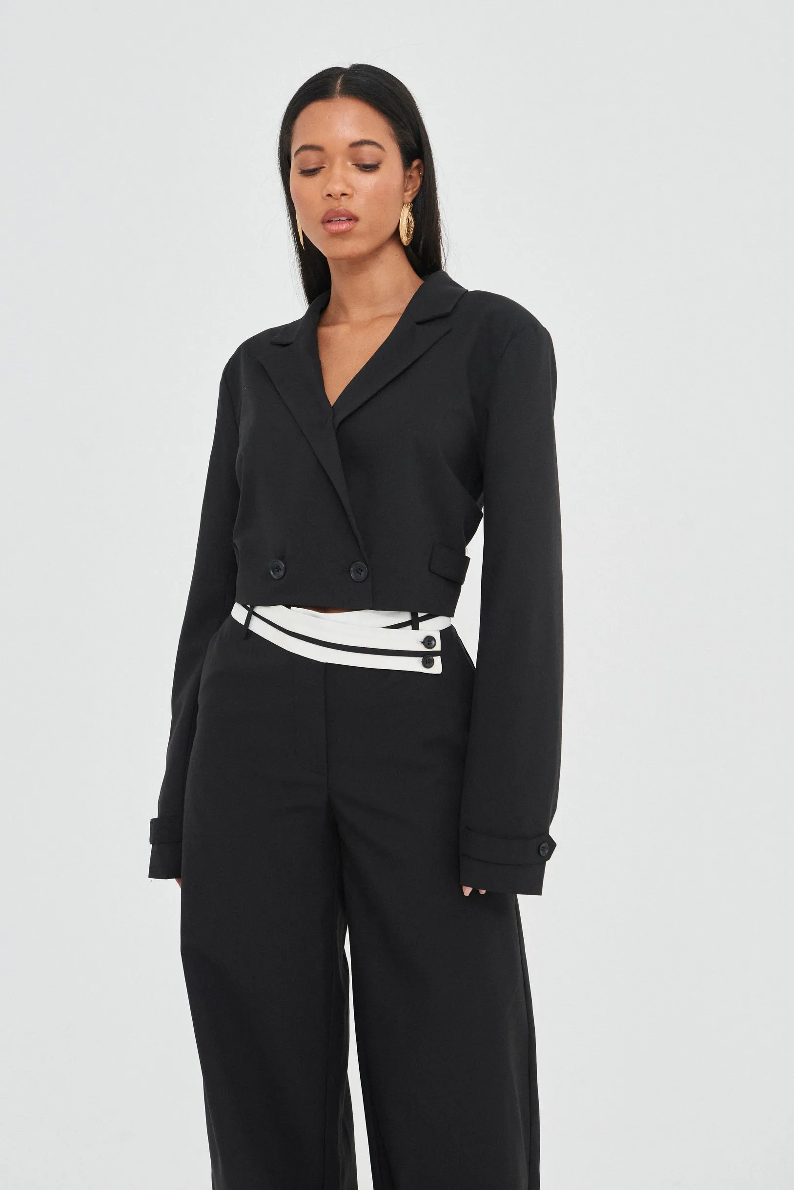 TAILORED CONTRAST WAISTBAND TROUSERS