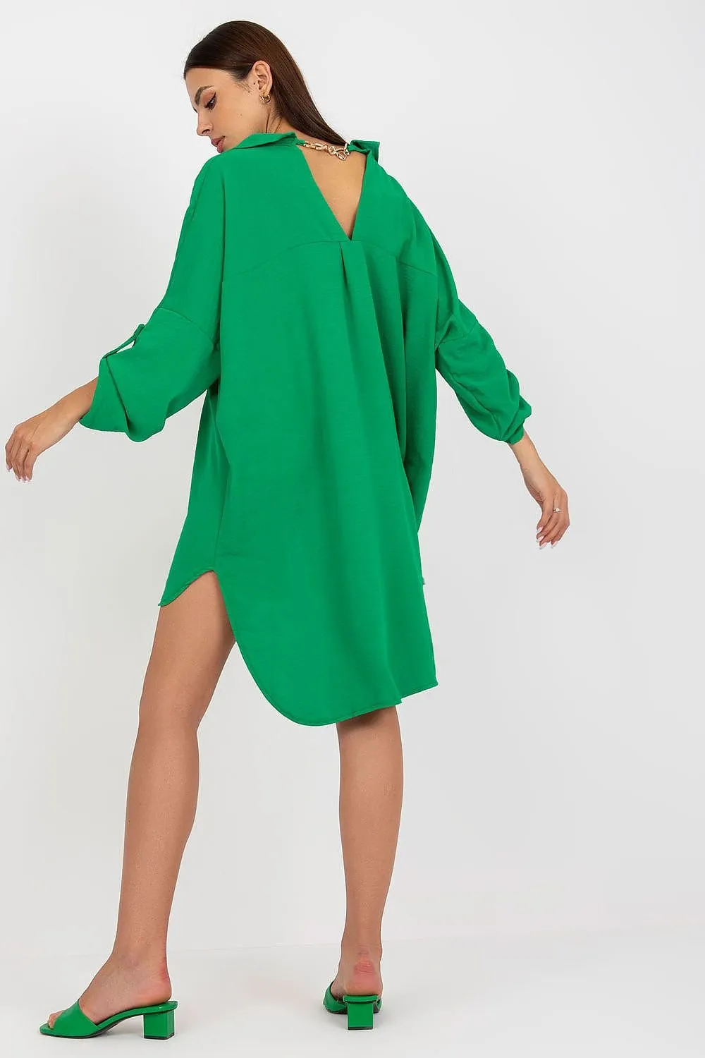 TEEK - Back V-Neck Button-Down Shirt Dress