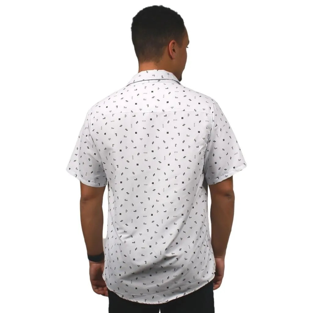 Tetris Grayscale Scattered White Button Up Shirt