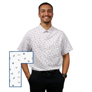 Tetris Grayscale Scattered White Button Up Shirt