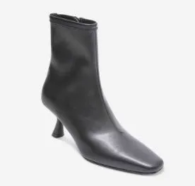 The Stretch Leather Ankle Bootie in Black