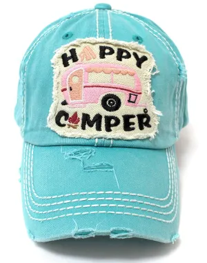 TIFFANY BLUE Happy Camper Camp Fire Patch Embroidery Baseball Hat