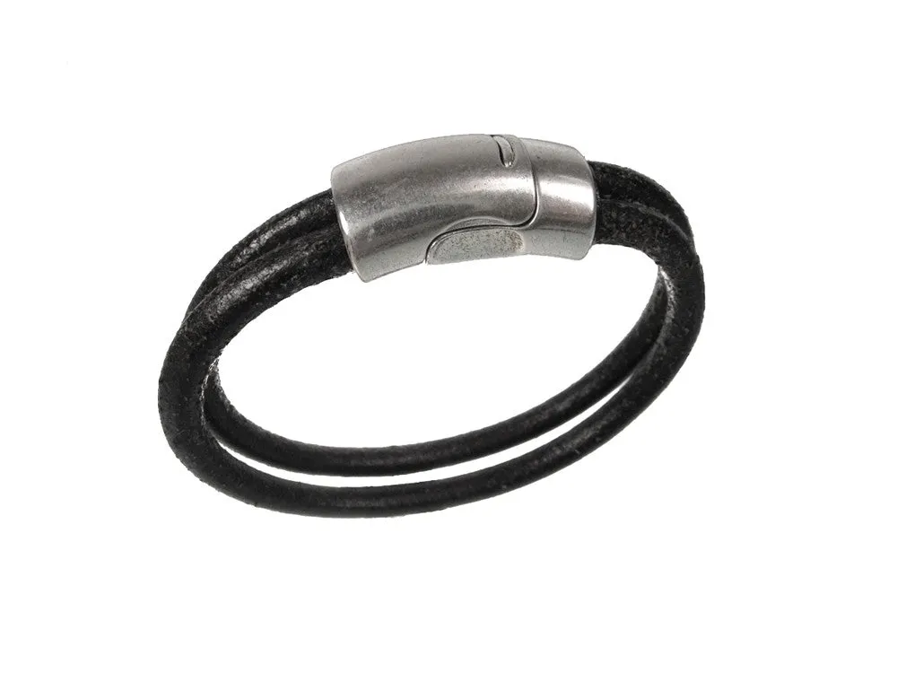 Two-Strand Simple Magnetic Clasp Leather Bracelet