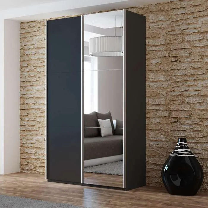 VIGO 120cm Sliding Door Wardrobe Black Mirror