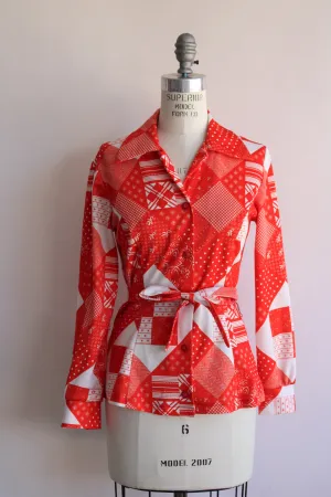 Vintage 1970s Button Down Blouse with Tie Belt