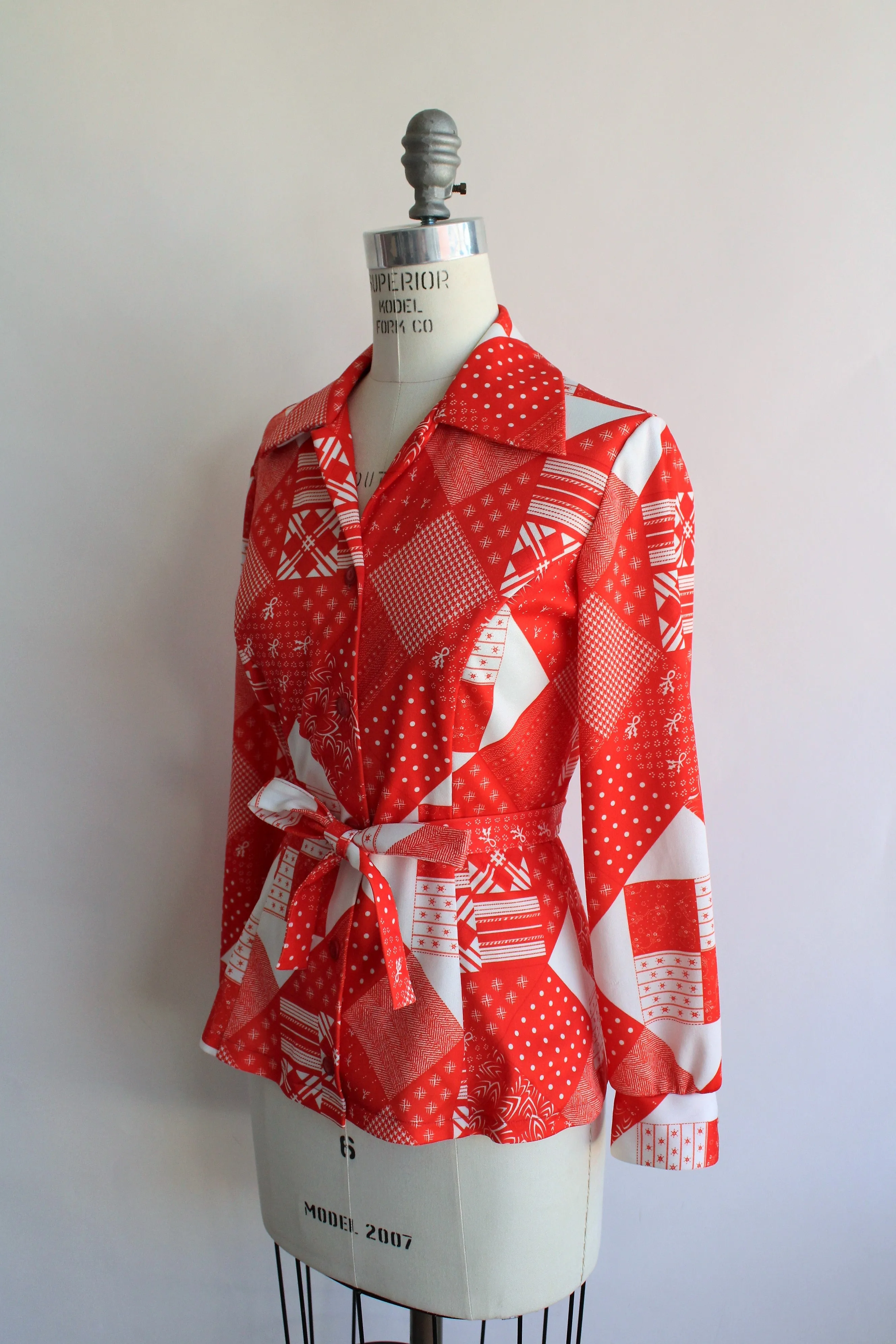 Vintage 1970s Button Down Blouse with Tie Belt