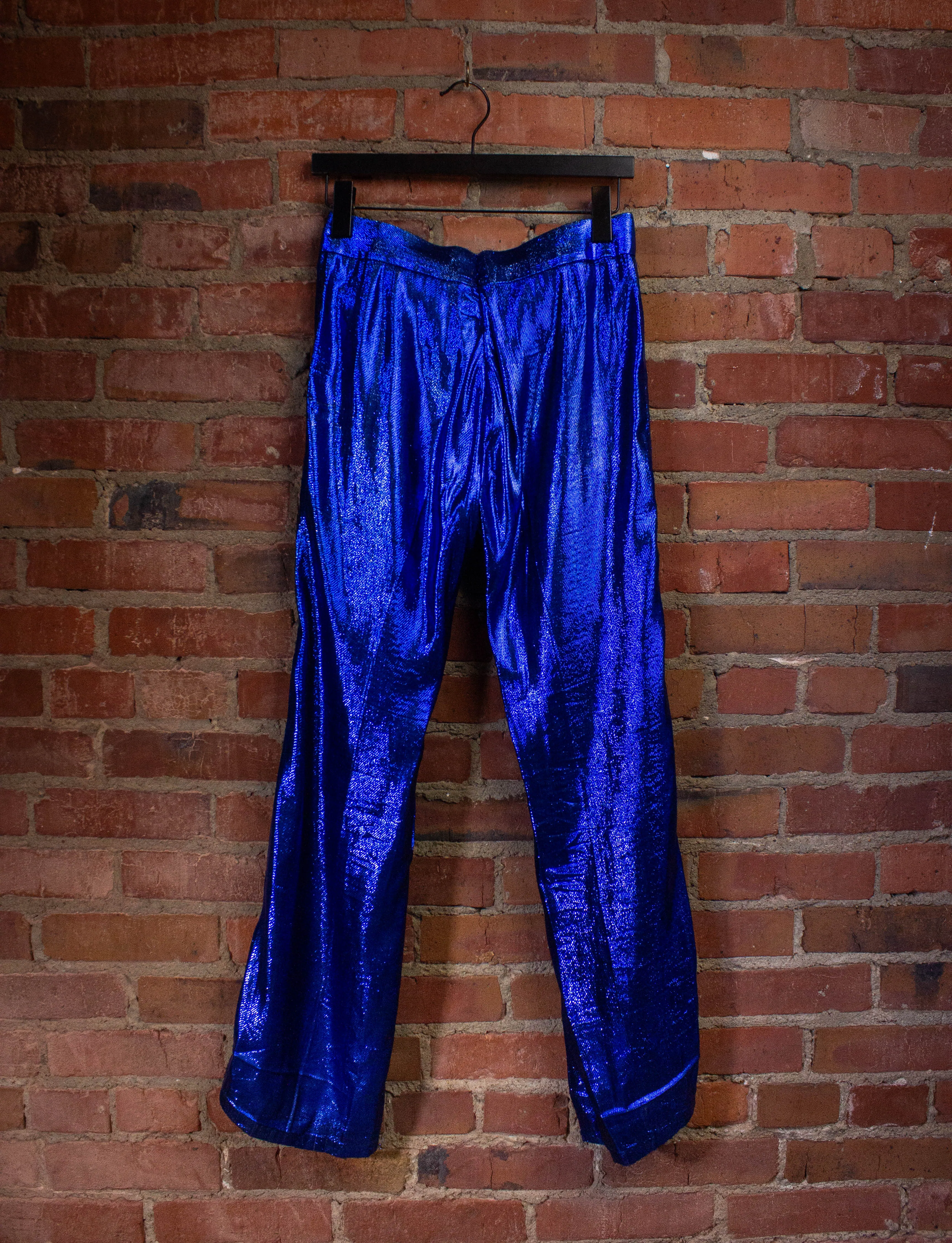 Vintage 70s Granny Takes A Trip Blue Lamé Pants 28x30