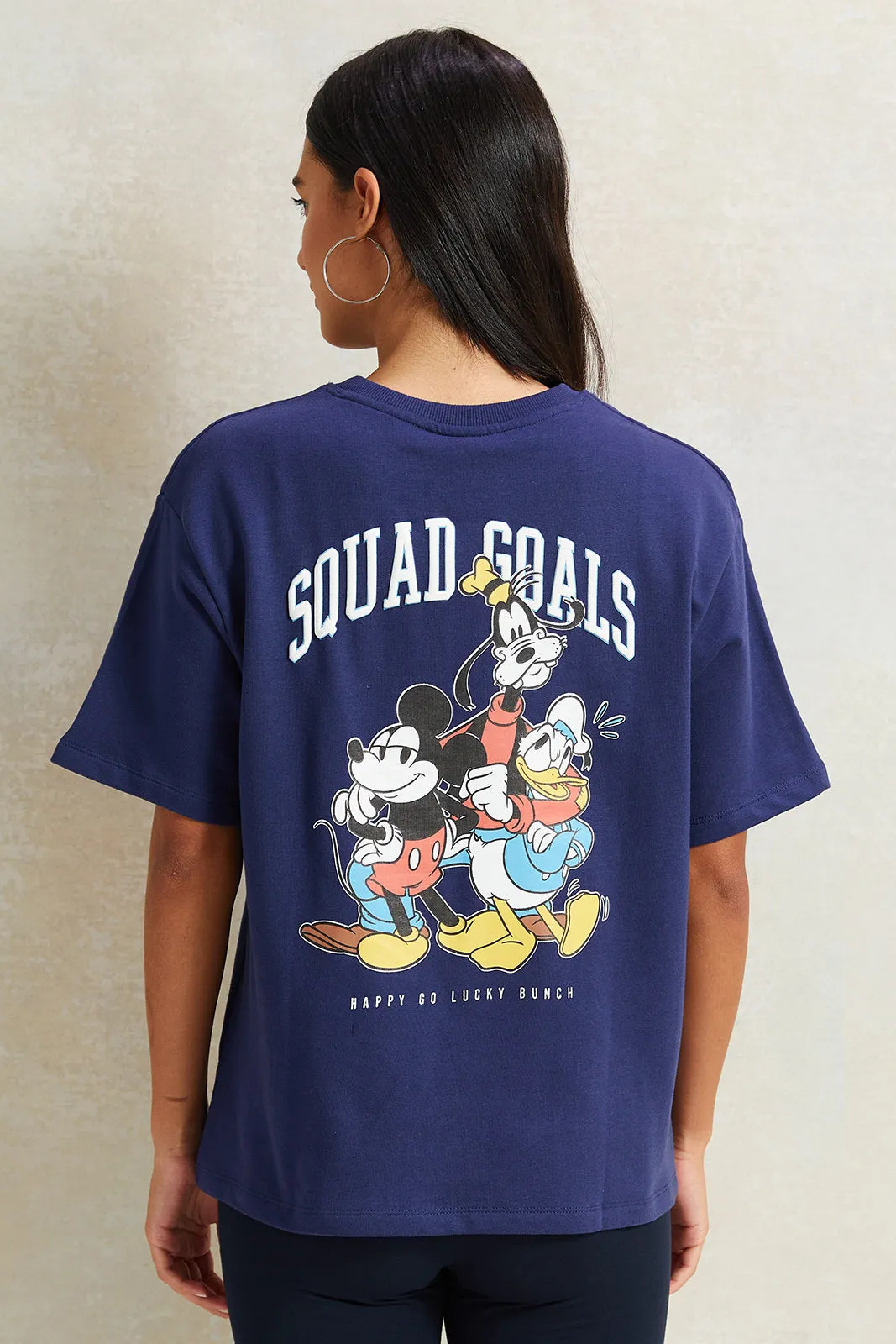 Women Navy Mickey Mouse Oversized Printed T-Shirt