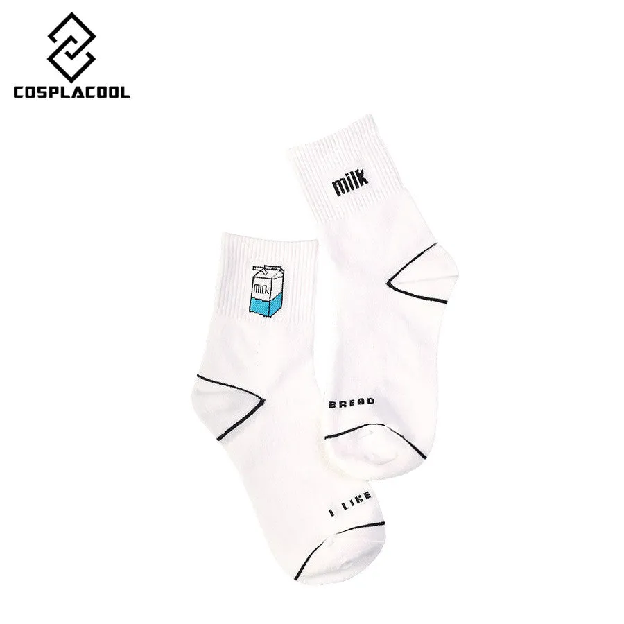 Women's Kawaii Milk Banana Dinosaur Pencil Rocket Cartoon Socks meias Novelty Illustration Letter White Cute Cotton Sock