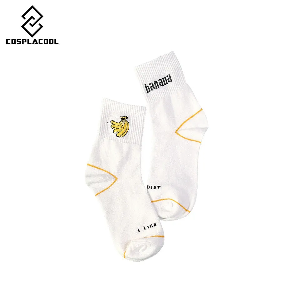 Women's Kawaii Milk Banana Dinosaur Pencil Rocket Cartoon Socks meias Novelty Illustration Letter White Cute Cotton Sock