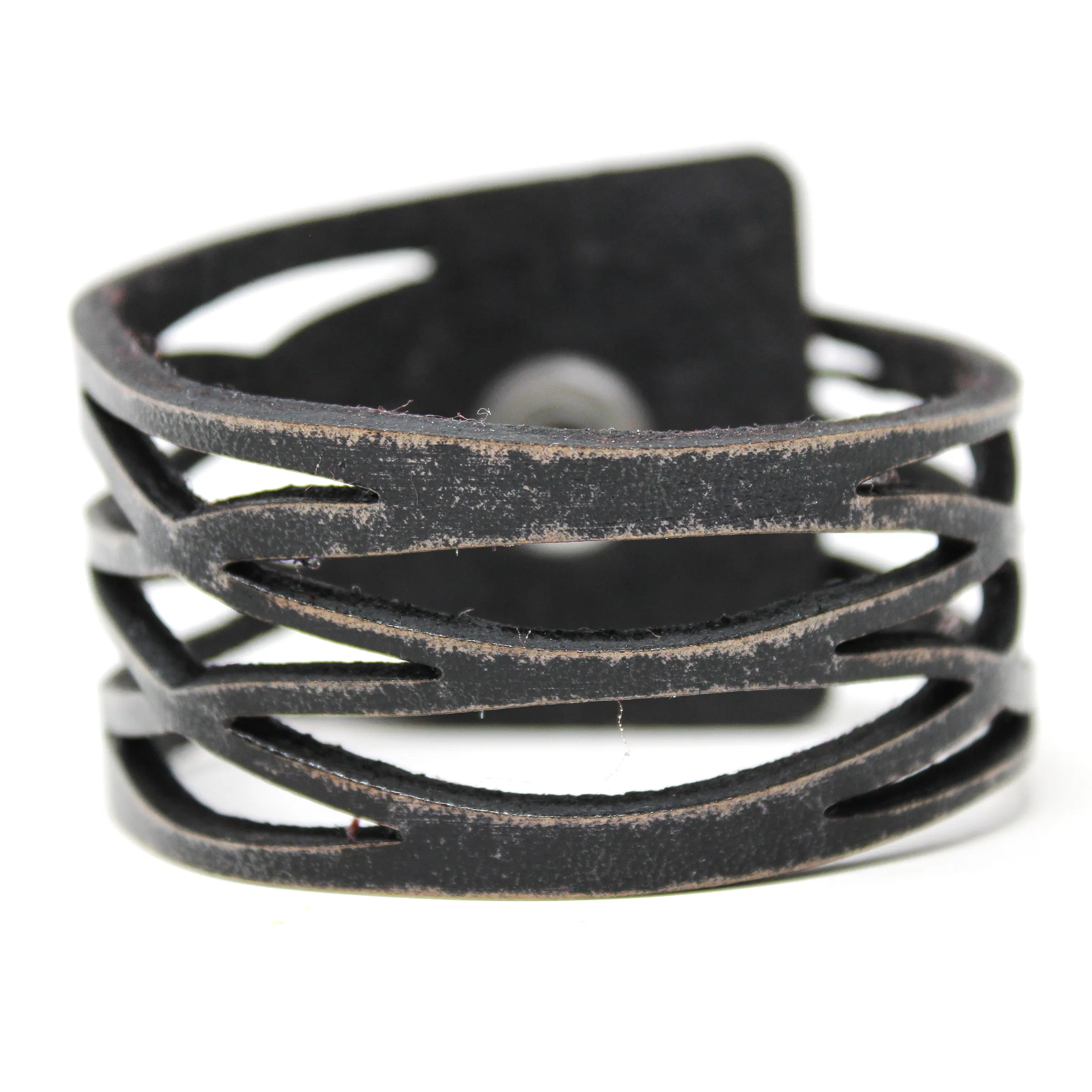 Women's Leather Cuff - Slanted Wave Cuff