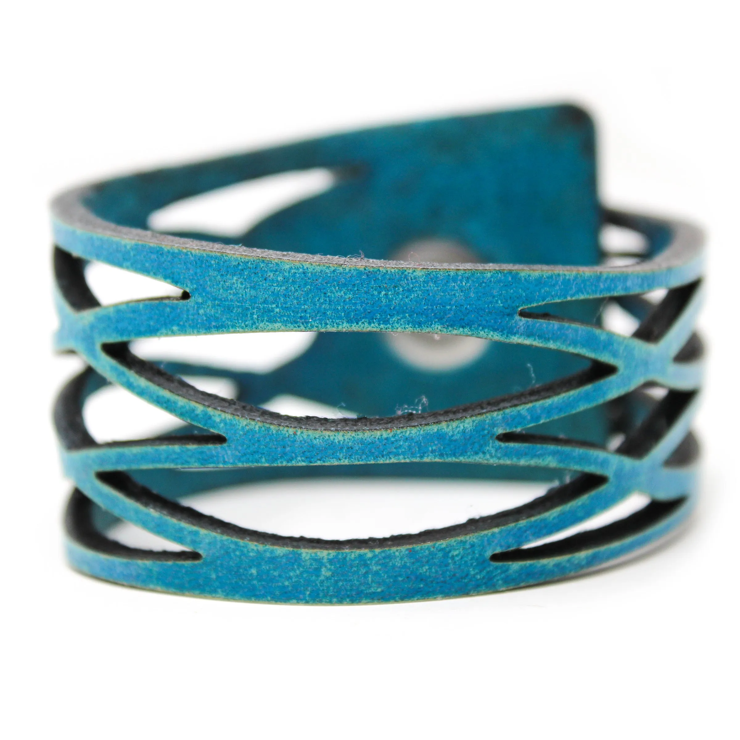 Women's Leather Cuff - Slanted Wave Cuff