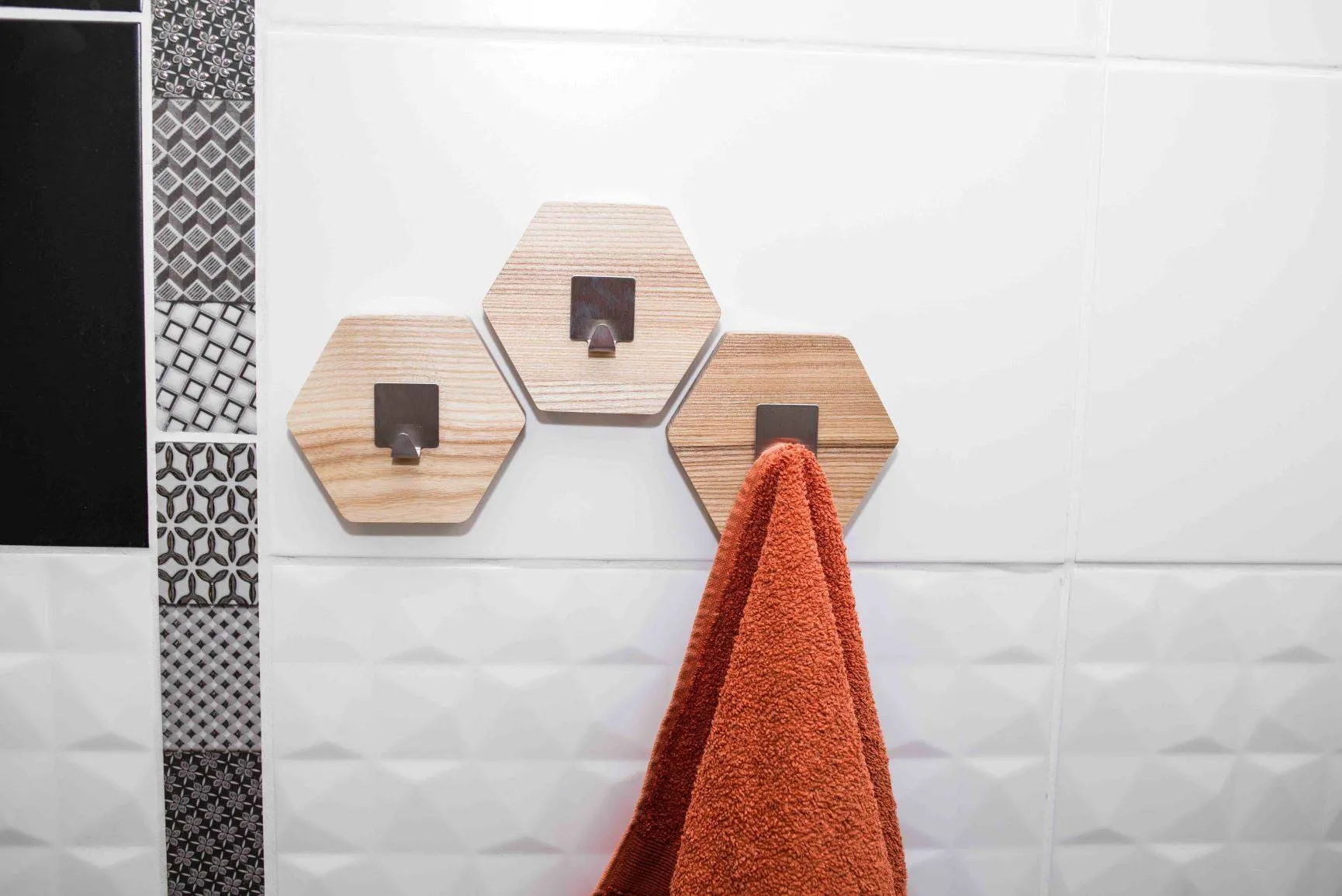 Wood wall hook bathroom towel rack